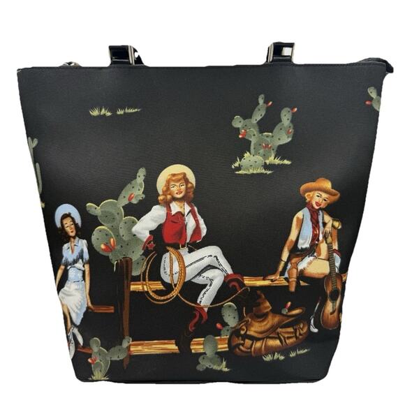 Western Pin Up Girl Purse - Black - NEW! Full Zip Closure - Picture 1 of 9